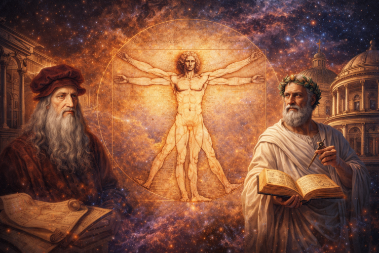 Vitruviánský člověk Leonarda da Vinciho: proporce lidského těla jako univerzální jazyk reality